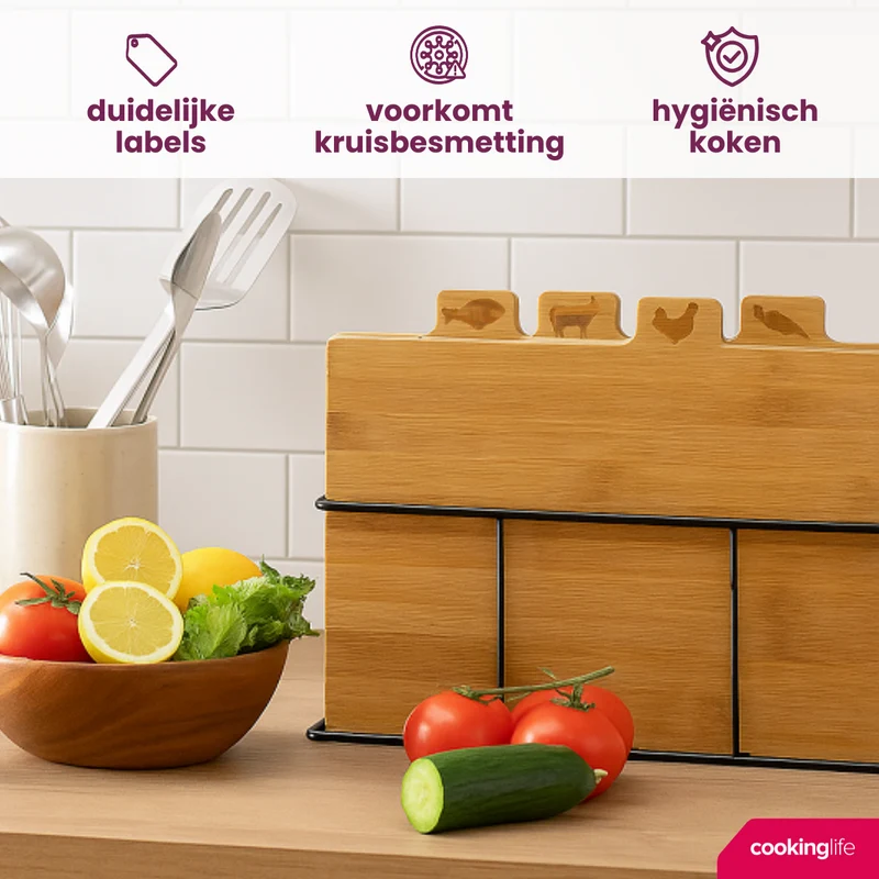 Cookinglife Bambus-Schneidebrett-Set mit Halter, 5-teilig
