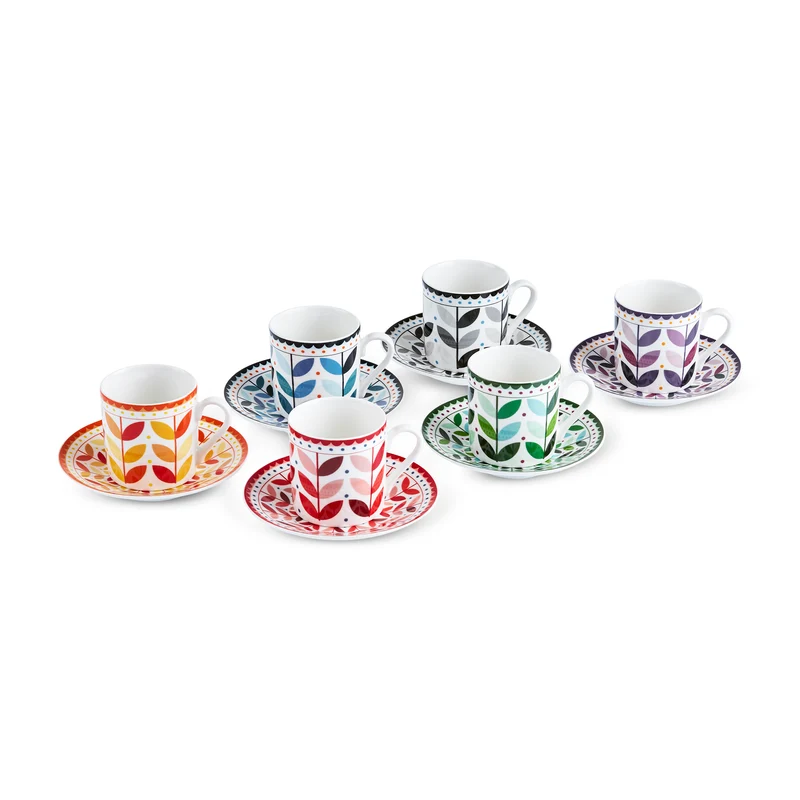 Karaca Tracy Gold 12-teiliges Bone China Espresso Türkisch-Kaffeetassen-Set für 6 Personen, 80 ml, Mehrfarbig