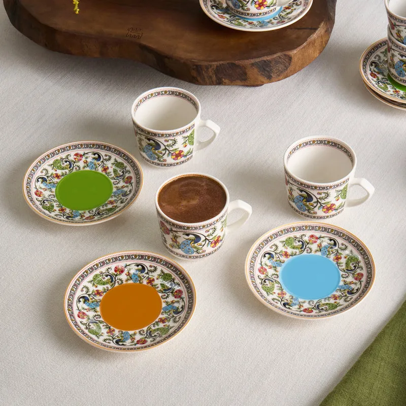 Karaca Yasemen 12-teiliges Bone China Espresso Türkisch-Kaffeetassen-Set für 6 Personen, 80 ml, Mehrfarbig