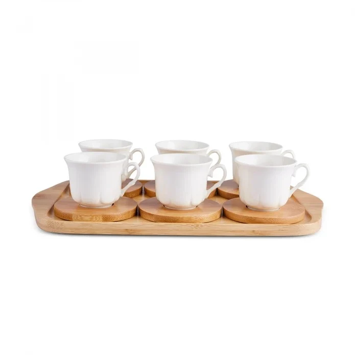 Karaca Bambus-Tablett 6-Personen-Kaffeetassen-Set, 90 ml