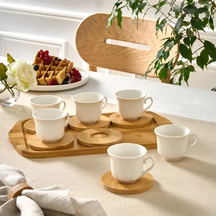 Karaca Bambus-Tablett 6-Personen-Kaffeetassen-Set, 90 ml