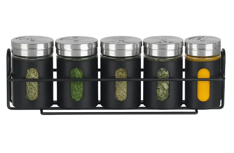 Cookinglife Kräuterregal Schwarz 5-teilig - Mit Kräuterspendern 80 ml