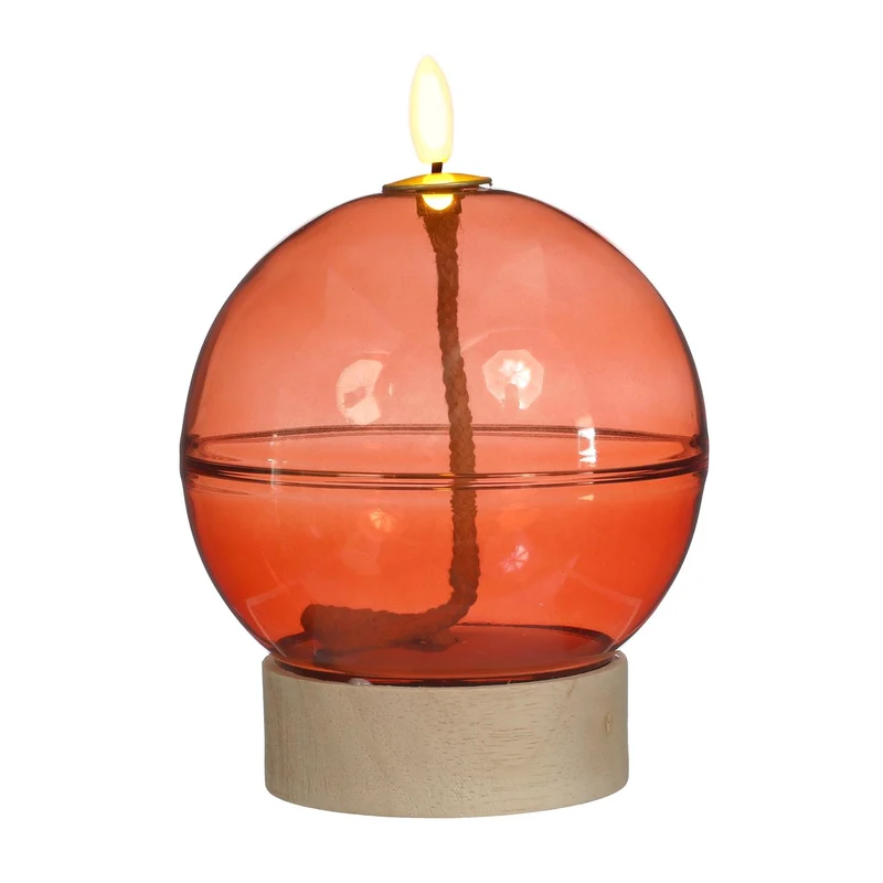 Led olielamp glas h16,5 Ø12 cm mahonie met timer