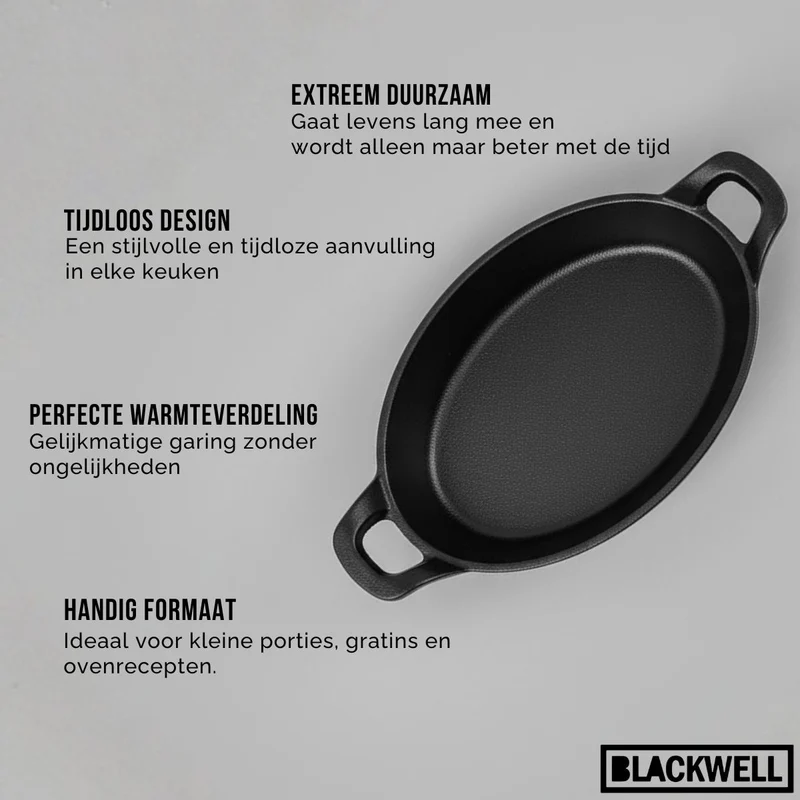 Blackwell Bräter Gusseisen Oval 21 x 15 x 4 cm - ohne Antihaftbeschichtung
