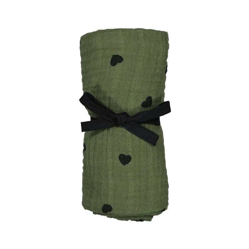 Mulltuch "Bianca Swaddle Black Heart Kaki"