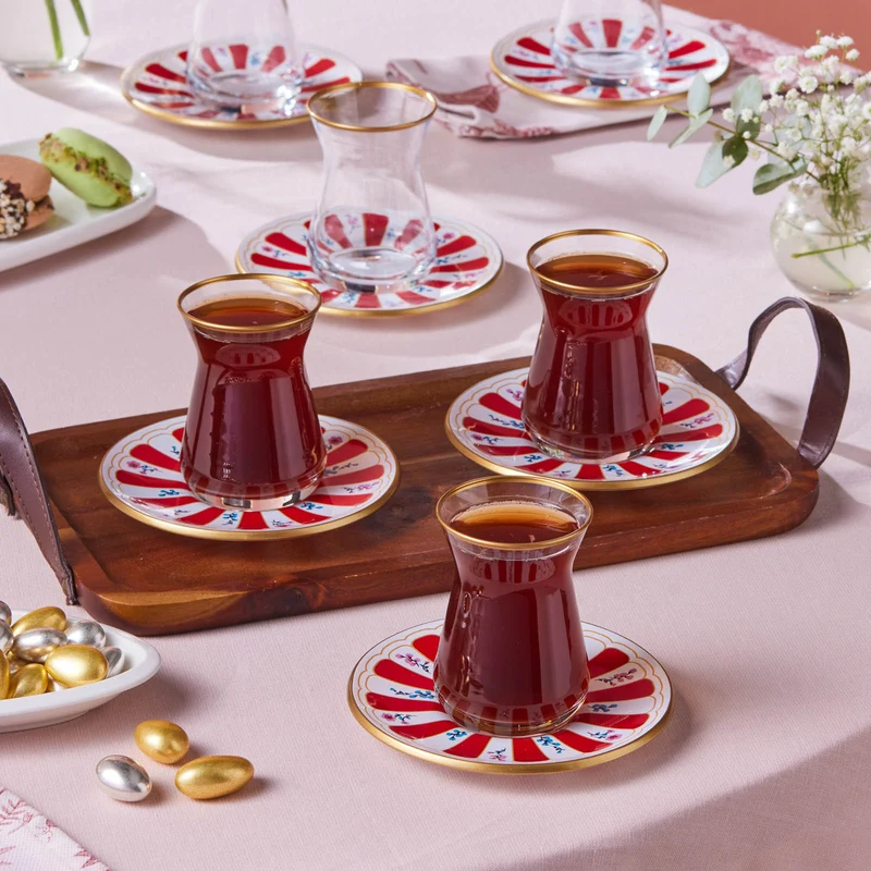 Karaca Bursa Türkisches Teeglas, 12-teilig, Rot