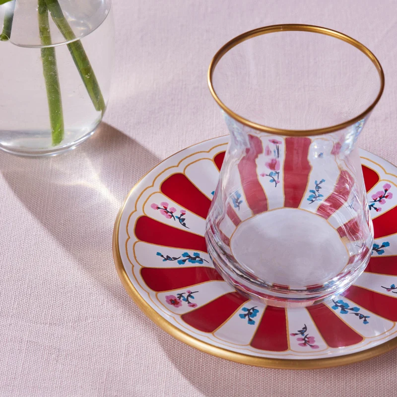 Karaca Bursa Türkisches Teeglas, 12-teilig, Rot