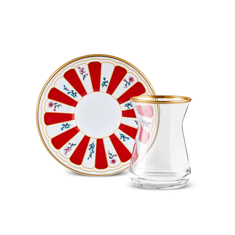 Karaca Bursa Türkisches Teeglas, 12-teilig, Rot