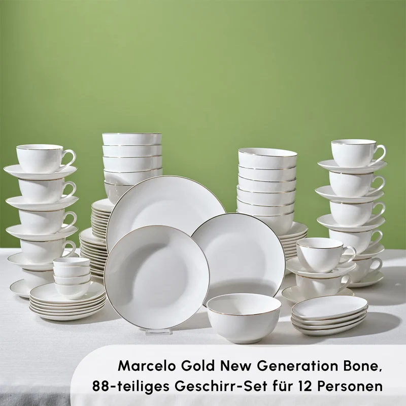 Karaca Marcelo Gold Geschirr und Frühstücks Set, 88 Teilig
