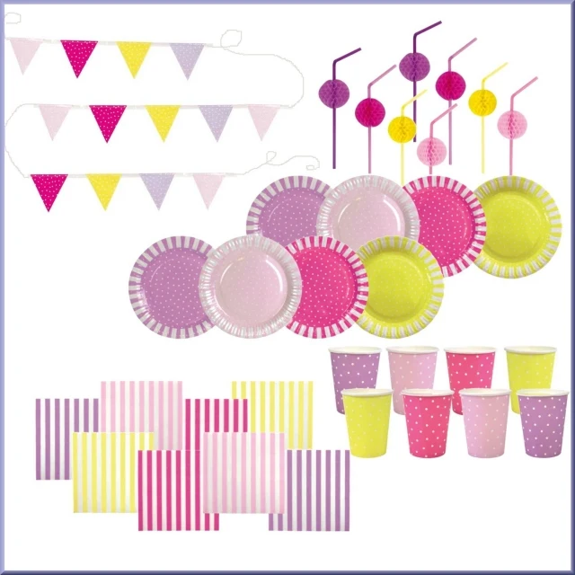 Jabadabado Kindergeburtstag Partyset für Mädchen / Rosa Violett