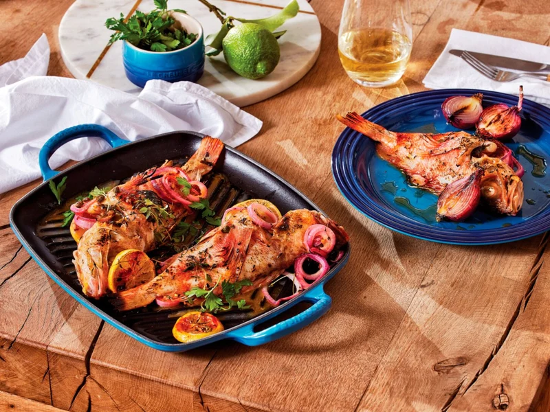Le Creuset Grillplatte Signature rechteckig azure 30cm