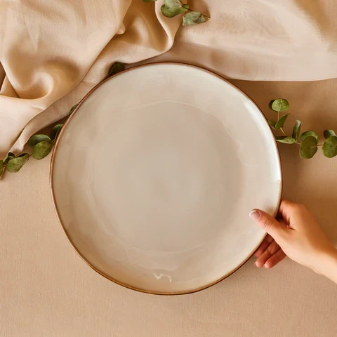 Karaca Aria Reactive Glaze Pizzateller, 32 cm, Beige