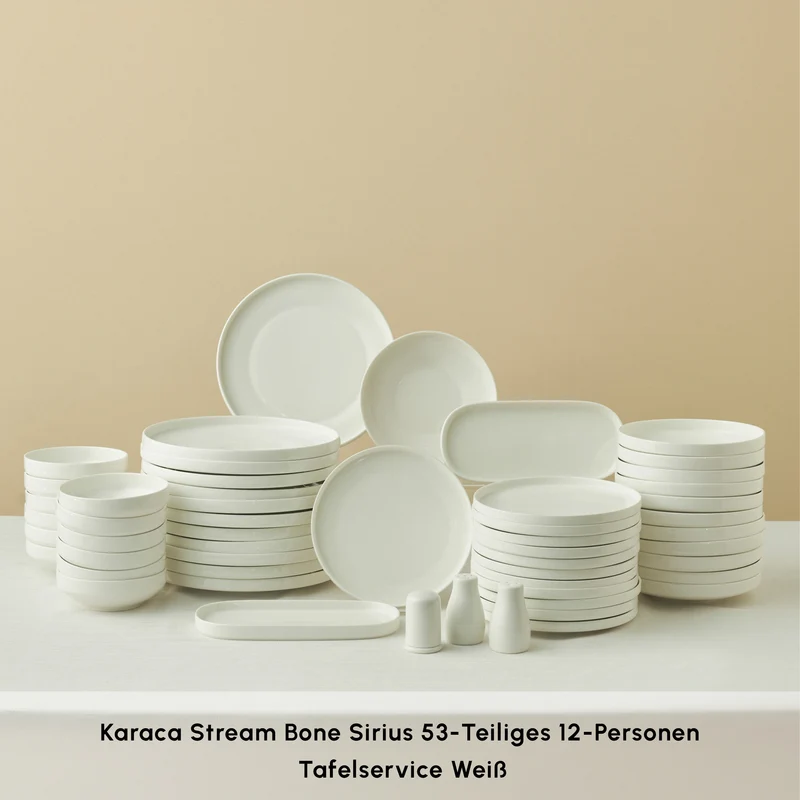 Karaca Stream Bone Sirius 53-Teiliges 12-Personen Tafelservice Weiß