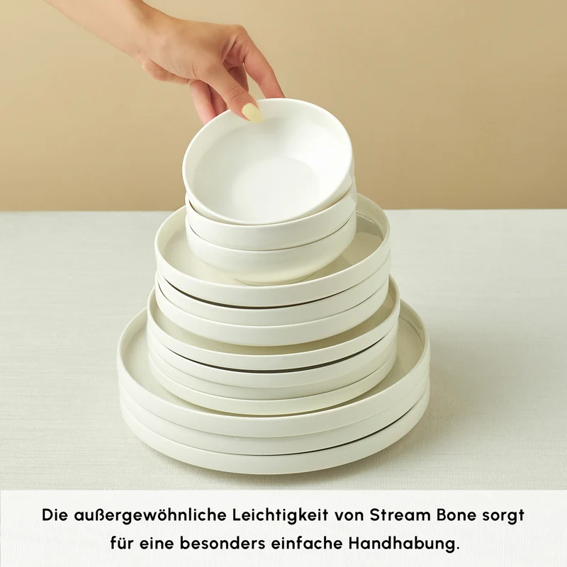 Karaca Stream Bone Sirius 53-Teiliges 12-Personen Tafelservice Weiß