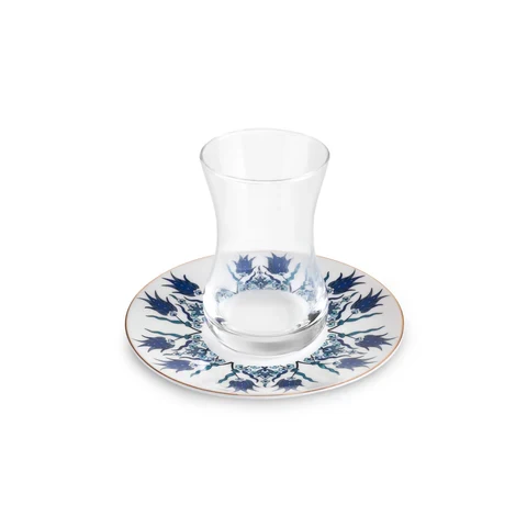 Karaca Iznik 12-teiliges Türkisches Teeset aus Bone China für 6 Personen, 130 ml, Blau