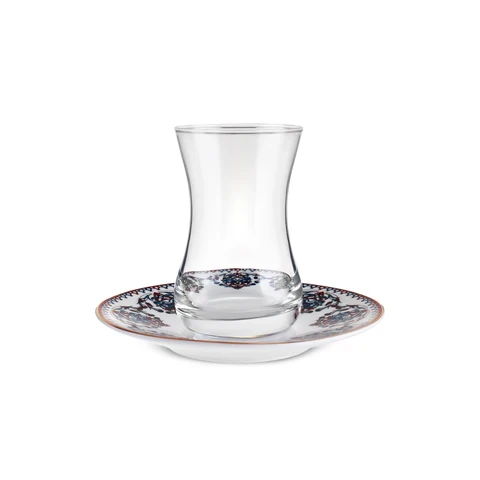 Karaca Nakkas 12-teiliges Türkisches Teeset aus Bone China für 6 Personen, 130 ml, Rot