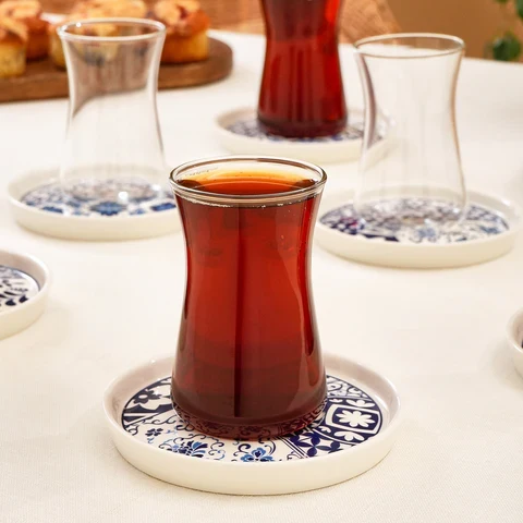 Karaca Portela 12-teiliges Türkisches Teeset aus Bone China für 6 Personen, 170 ml, Mehrfarbig