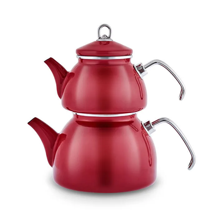 Karaca Loreto Emaille-Teekannen-Set – Rot