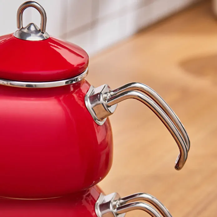 Karaca Loreto Emaille-Teekannen-Set – Rot