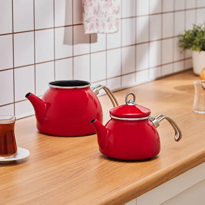 Karaca Loreto Emaille-Teekannen-Set – Rot