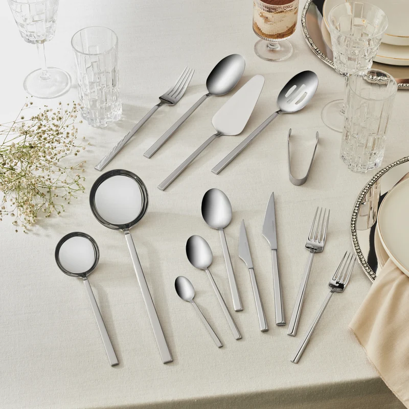 Karaca Halley 91-teiliges Edelstahl-Besteckset mit Servierbesteck für 12 Personen, Silber