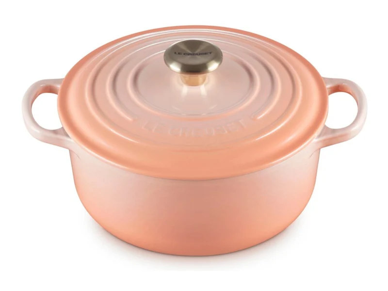 Le Creuset Bräter Signature rund mit Goldknopf pêche 20cm