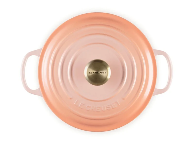 Le Creuset Bräter Signature rund mit Goldknopf pêche 20cm