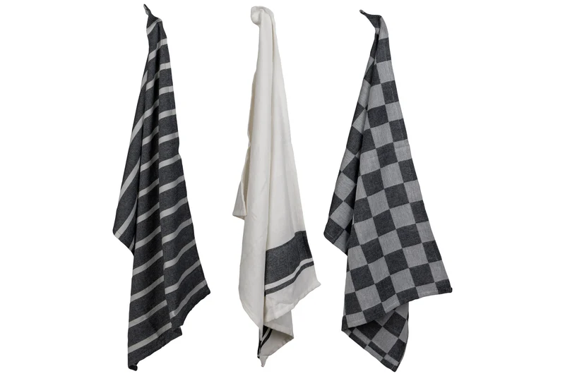 Cosy & Trendy Geschirrtücher Stoff Schwarz Chambray 50 x 70 cm - 3-teilig