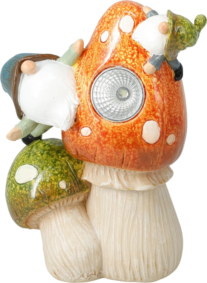 GNOME POLYESTER OP PADDENSTOEL 15x9,2x18,8CM 3 ASSORTIE