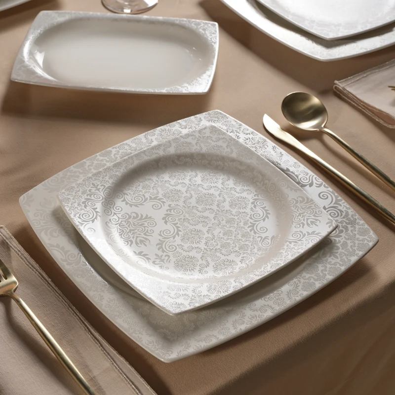 Karaca Square Bone Bridal 60-teiliges Tafelservice für 12 Personen