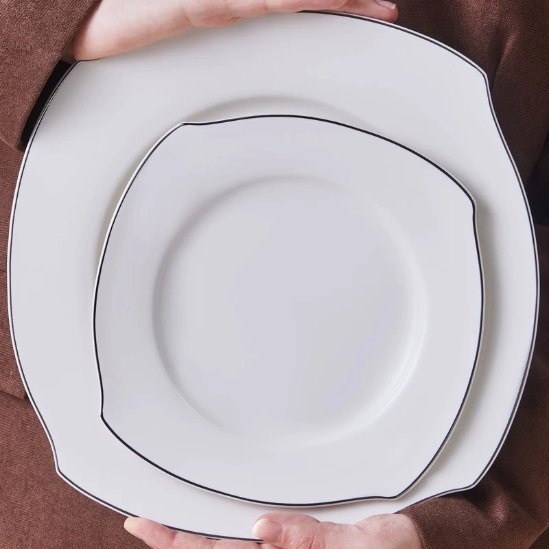 Karaca Square Bone Eterno 53-teiliges 12-Personen Geschirrset Platin