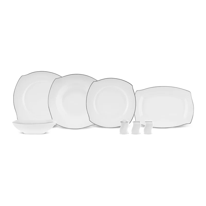 Karaca Square Bone Eterno 53-teiliges 12-Personen Geschirrset Platin