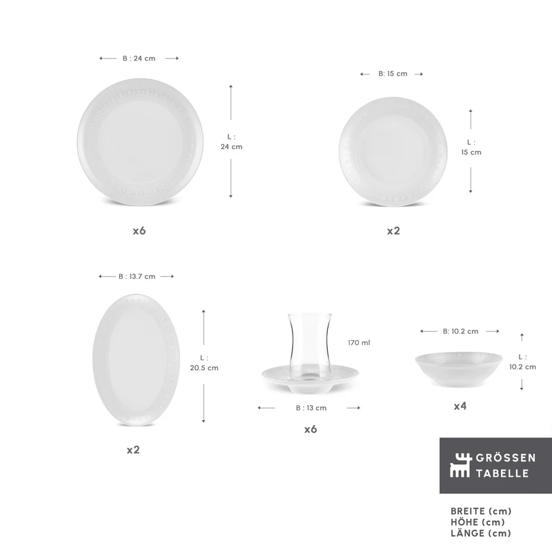 Karaca Artiste Bone China 20-teiliges Tafelservice für 6 Personen, Weiß