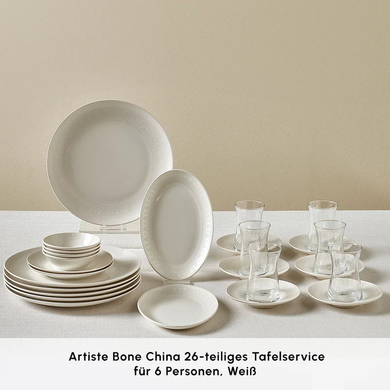 Karaca Artiste Bone China 20-teiliges Tafelservice für 6 Personen, Weiß