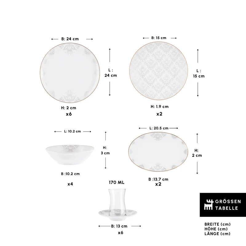 Karaca Bone China Siena 20-teiliges Tafelservice für 6 Personen, Weiß