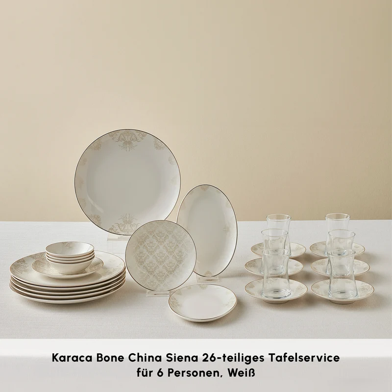 Karaca Bone China Siena 20-teiliges Tafelservice für 6 Personen, Weiß