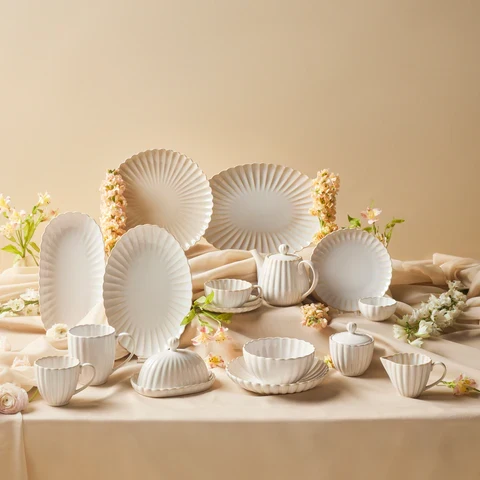 Karaca New Daisy Pasta-Schale aus Steinzeug mit Reaktivglasur, 22,5 cm, Weiß