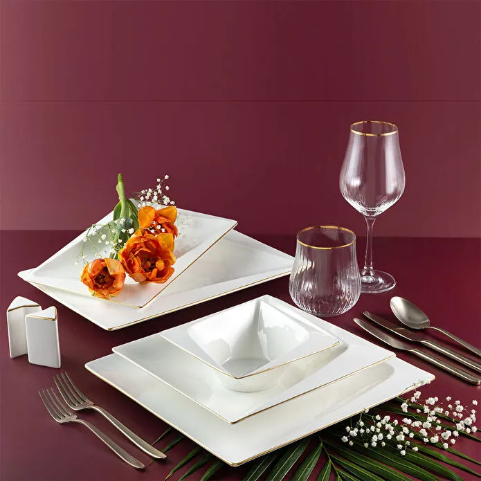 Jumbo Fold Gold 58-teiliges eckiges Tafelservice für 12 Personen