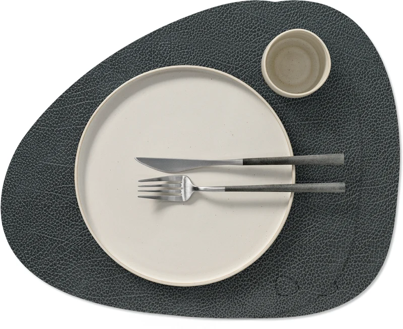 LIND DNA Tischsets Hippo - Leder - Schwarz Anthrazit - Curved - 44 x 37 cm - 2 Stück