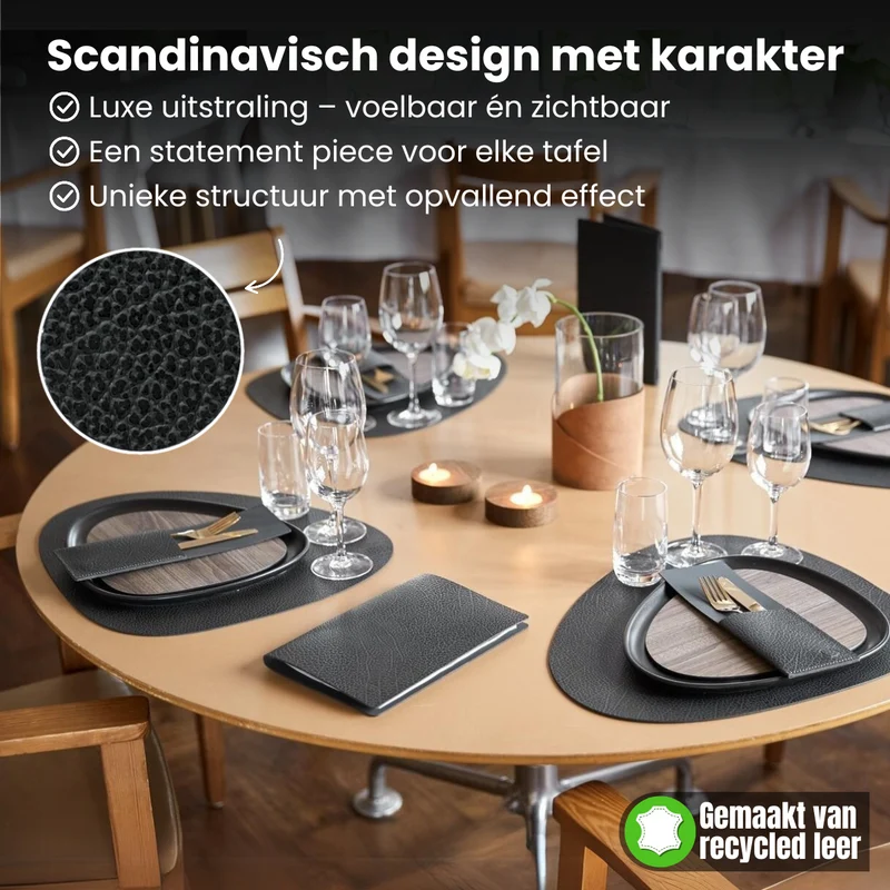 LIND DNA Tischsets Hippo - Leder - Schwarz Anthrazit - Curved - 44 x 37 cm - 2 Stück