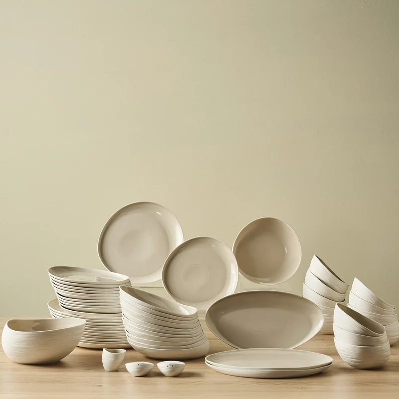 Karaca Earth Collection Rise 55-teiliges Tafelservice für 12 Personen, Cream