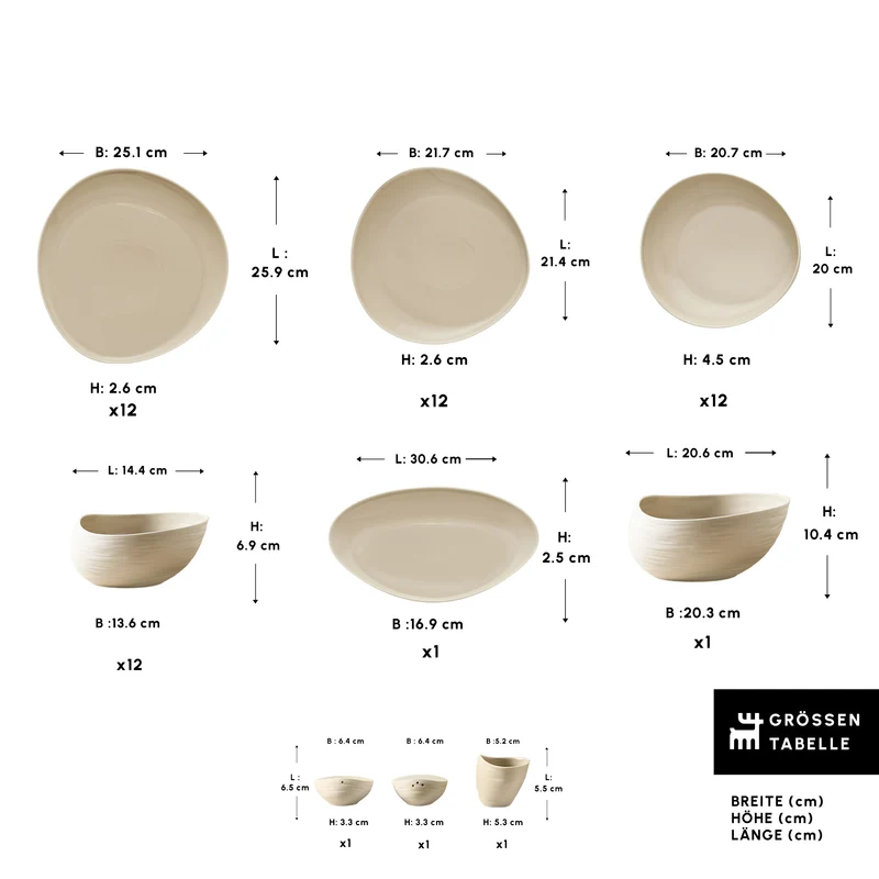 Karaca Earth Collection Rise 55-teiliges Tafelservice für 12 Personen, Cream
