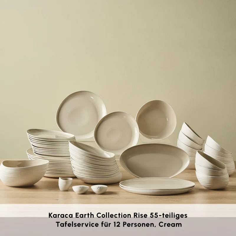 Karaca Earth Collection Rise 55-teiliges Tafelservice für 12 Personen, Cream