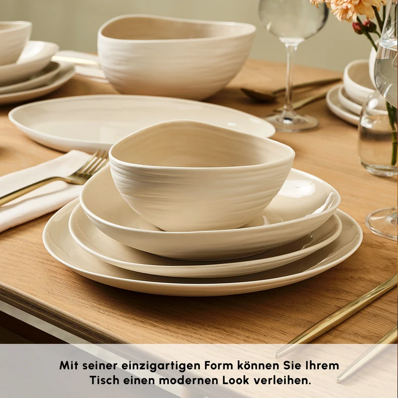 Karaca Earth Collection Rise 55-teiliges Tafelservice für 12 Personen, Cream