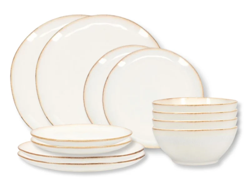 Salt & Pepper Geschirrset Artisan Weiß - 12-teilig / 4 Personen - 4 Speiseteller, 4 Frühstücksteller und 4 Schalen