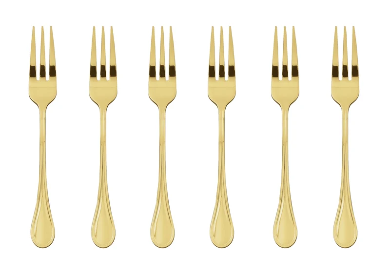Sambonet Royal Edelstahl/PVD Gold Kuchengabeln Set 6