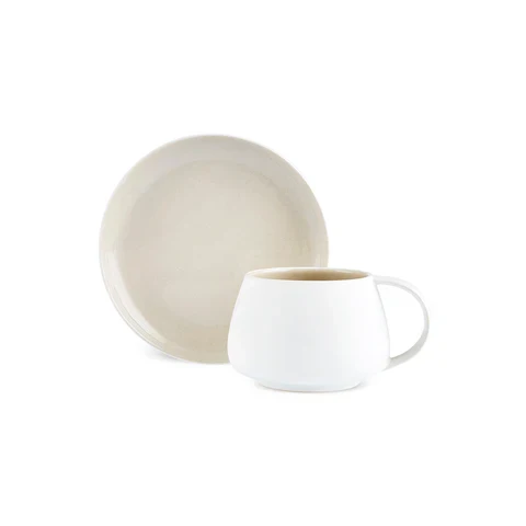 Karaca Earth Collection New Cupid 2-teiliges Teeset mit Reaktivglasur, 300 ml, Für eine Person, Beige-Weiß