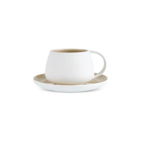 Karaca Earth Collection New Cupid 2-teiliges Teeset mit Reaktivglasur, 300 ml, Für eine Person, Beige-Weiß