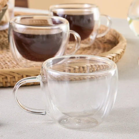 Karaca Olivia 6-teiliges doppelwandiges Espresso- und türkisches Kaffeetassen-Set für 6 Personen, 80 ml, klar
