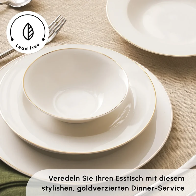 Karaca Lexi Gold 56-teiliges Tafelgeschirr-Set für 12 Personen